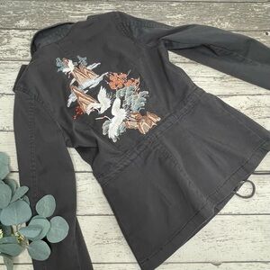 Lucky Brand Rare Crane Embroidered Utility Jacket